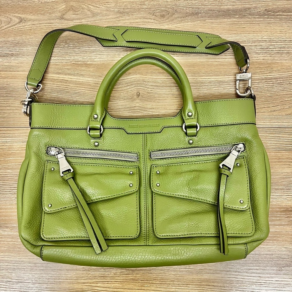 Aimee Kestenberg pebble leather Shoulder tote Road Trip Green
